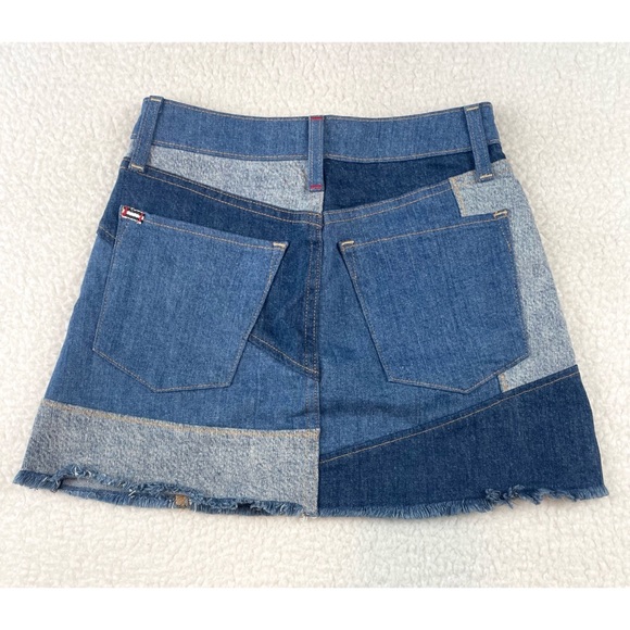 ALICE + OLIVIA • AO LA Blue Denim Patchwork A-Line Mini Skirt, XS - Picture 5 of 16